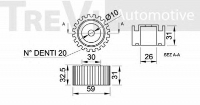TREVI AUTOMOTIVE td1245 -  Паразитный / Ведущий ролик, зубчатый ремень